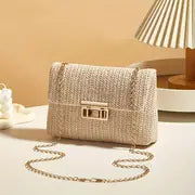 Handmade Woven Shoulder Bag For Ladies - Chain Strap, Lock Buckle - Suitable For Crossbody Wearing