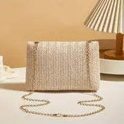 Handmade Woven Shoulder Bag For Ladies - Chain Strap, Lock Buckle - Suitable For Crossbody Wearing