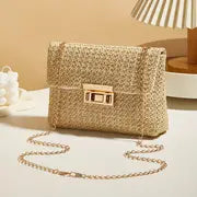 Handmade Woven Shoulder Bag For Ladies - Chain Strap, Lock Buckle - Suitable For Crossbody Wearing