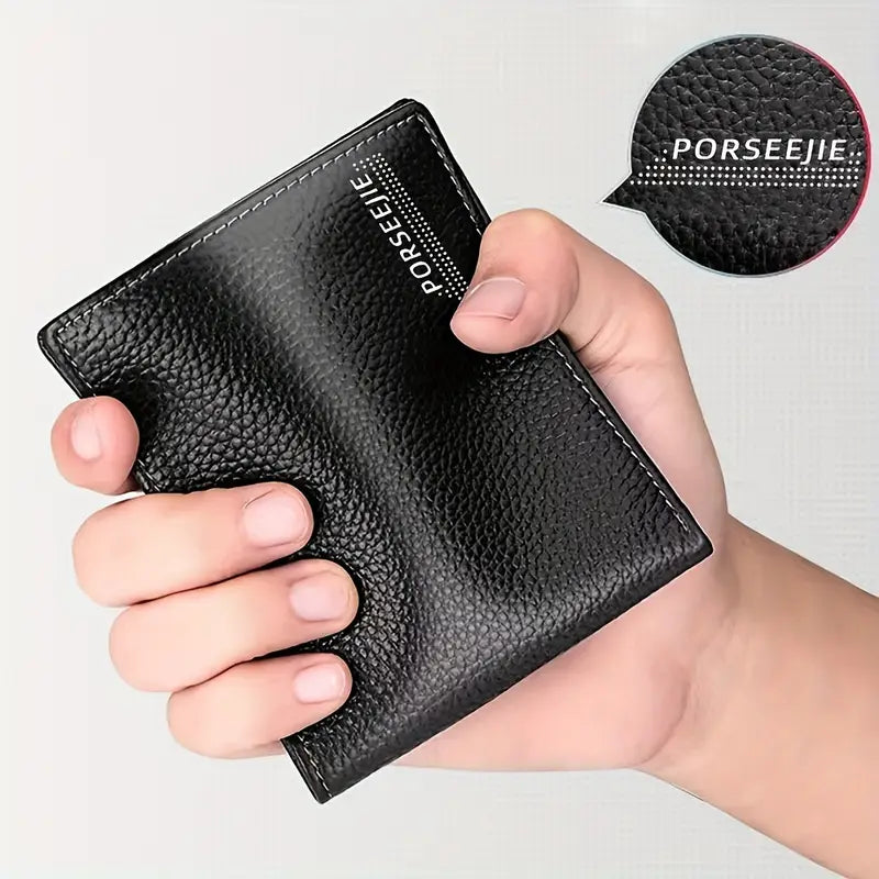 1pc Men'S Slim Casual Faux Leather Wallet - Short Bifold with Multiple Card Slots, Large Capacity, Travel-Friendly, Ideal Birthday and Festival Gift